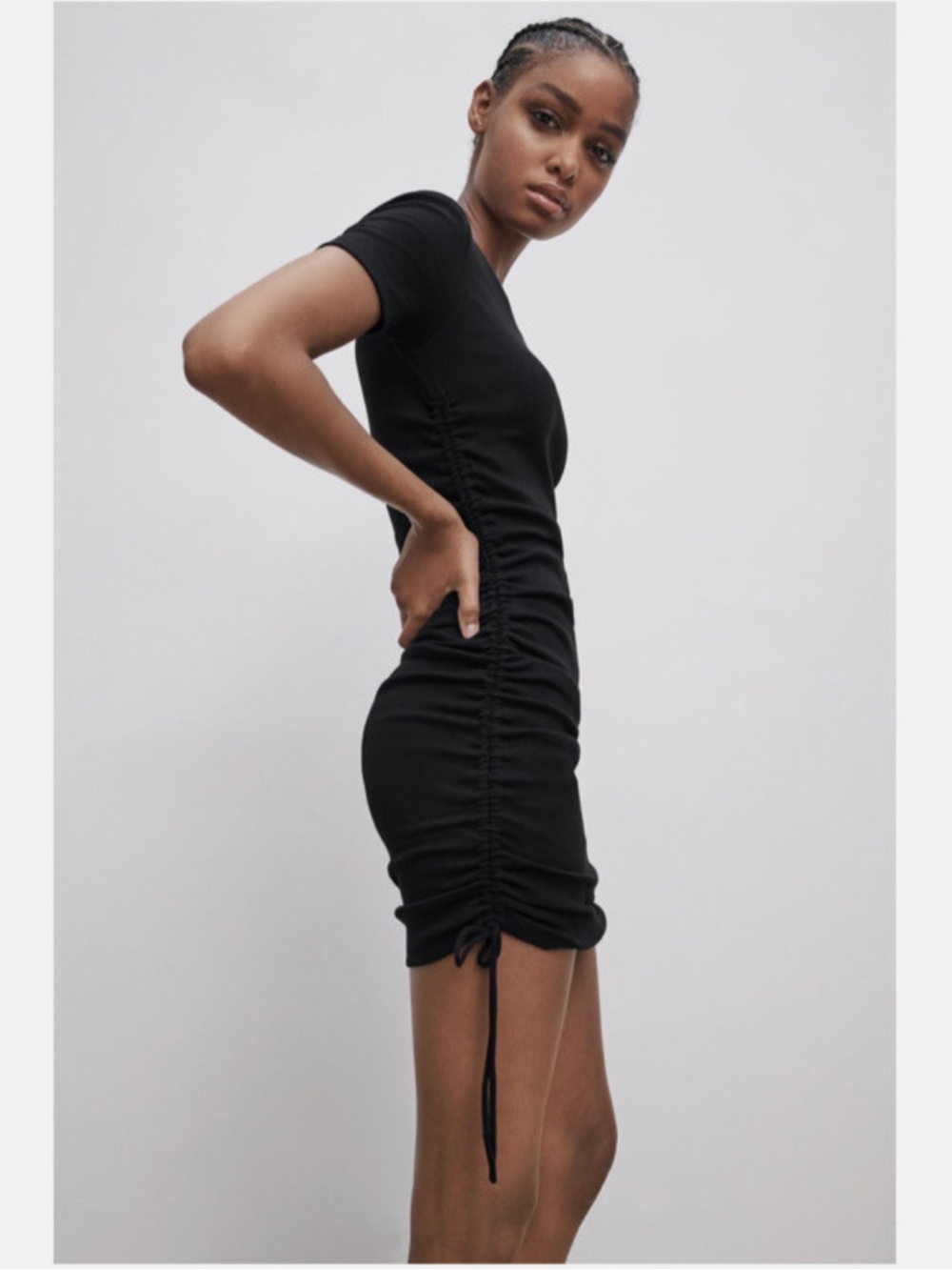 3/30$       Zara Ruched Short Sleeve Black Bodycon Dress